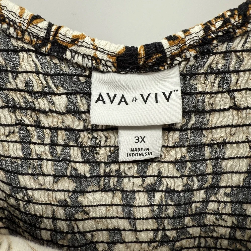 Ava & Viv Black Floral Ruffle Maxi Linen‎ Blend Dress Women 3X Vacation Resort